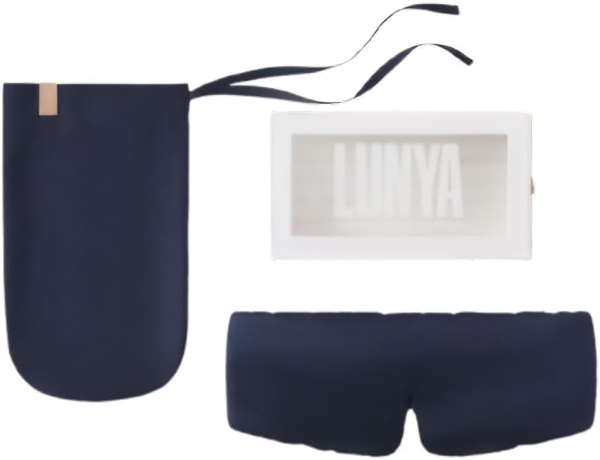 Lunya Sleep Mask with Box - Washable Silk Sleeping Mask and Headband for Beauty Routines - Thermoregulating Comfort for Restful Nights - Silk Eye Mask for Women - Small - Deep Blue
