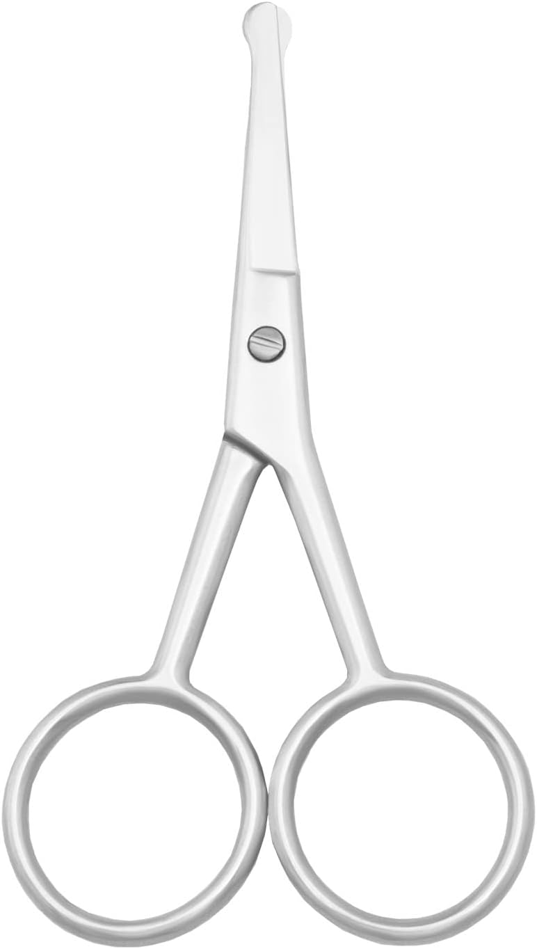 Multicolor Professional Grooming Scissors for Personal Care Facial Hair Removal and Ear Nose Eyebrow Trimming Stainless Steel Fine Straight Tip Scissors 3.9 Inch (Silver Safety Head C)