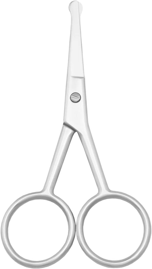 Multicolor Professional Grooming Scissors for Personal Care Facial Hair Removal and Ear Nose Eyebrow Trimming Stainless Steel Fine Straight Tip Scissors 3.9 Inch (Silver Safety Head C)