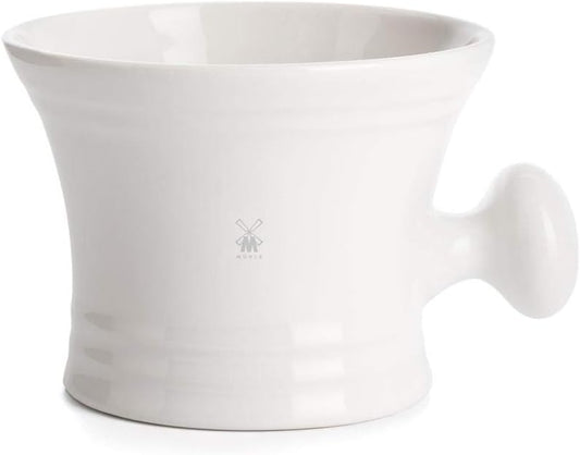 MUHLE White Porcelain Platinum Rim Shaving Mug – Shave Dish Accessory for Soaps and Creams, Modern White Design