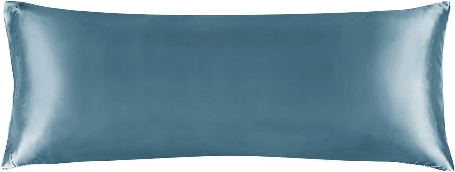 BEDELITE Satin Body Pillow Cover, Super Soft and Cooling Body Pillow Pillowcase for Hair and Skin, Breathable Silky Full Long Pillowcase Cover(20"x54", Bluesteel)