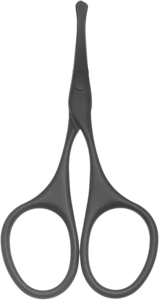 Multicolor Professional Grooming Scissors for Personal Care Facial Hair Removal and Ear Nose Eyebrow Trimming Stainless Steel Fine Straight Tip Scissors 3.9 Inch (Curved Safety Head Black)