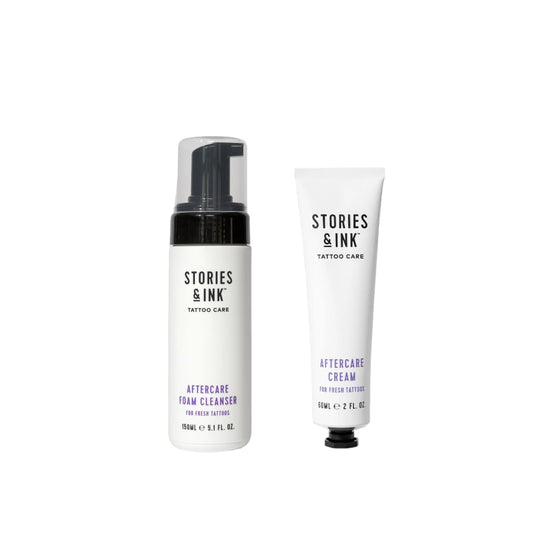 Stories & Ink Tattoo Care | AFTERCARE DUO REGIMEN | Healing Routine for Fresh Tattoos (Aftercare Cream + Aftercare Foam Cleanser), Soothes & Repairs Fresh Tattoos, Fragrance-free