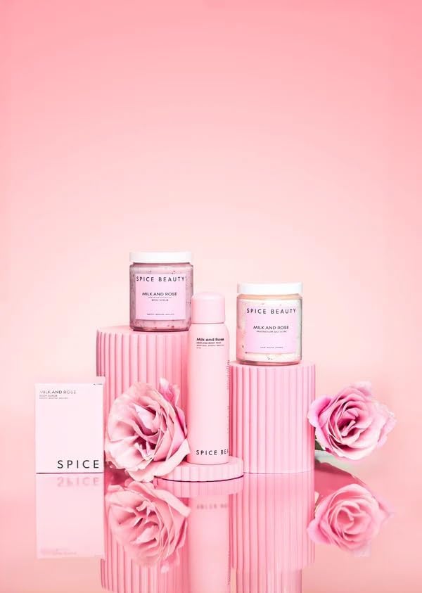 Radiant Skin Duo - Goat Milk & Rose Body Scrub - Magnesium Salt Soak - in-Shower Moisturizer with Hydrating Coconut Oil - Epsom & Magnesium Bath Soak for Muscle Relaxation