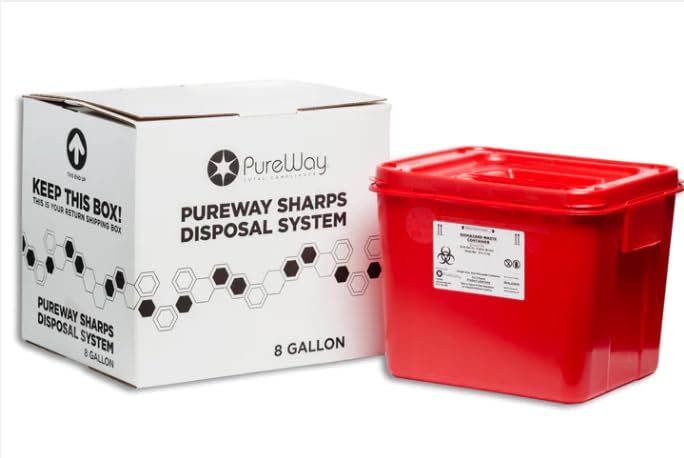 MailBack 8 Gallon PureWay Sharps Container Disposal System - [PrePaid Return Label Included] for Home, Travel, Professional, and Personal Use