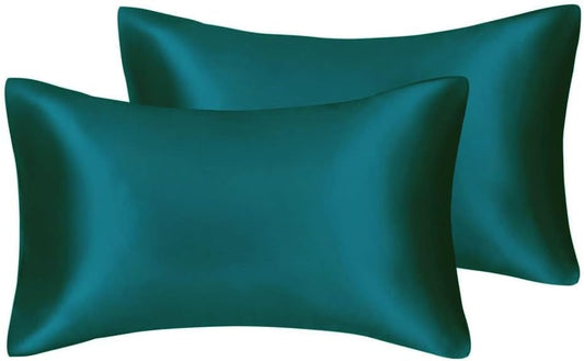 Juwenin Bedding,Super Soft and Luxury Silky Satin Pillowcase (Silky Satin Pillow Case for Hair) Set of 2 (Teal, King (20'x40'))