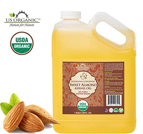 US Organic Sweet Almond Kernel Oil, USDA Certified Organic,100% Pure & Natural, Cold Pressed Virgin, Unrefined, Size for DIY and small manufacturers, Sourced from Poland (128 oz (1 Gallon))