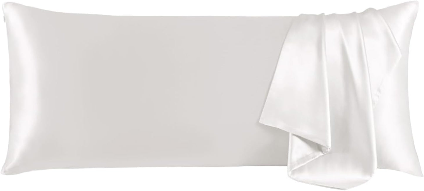 THXSILK Set of 2 100% Mulberry Silk Pillowcase for Hair and Skin Health, Soft Breathable and Smooth Pillowcases with Hidden Zipper, Both Sides Premium Grade 6A+ Silk, Body Size 20"x54", White