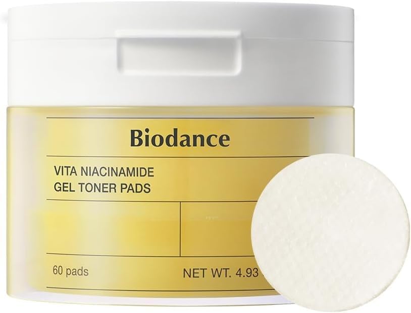 Biodance Vita Niacinamide Gel Toner Pads, Dark Spot Corrector, Evening Skin Tone, Hydrating for Sensitive Skin, Gentle Exfoliating Toner Pads with Vitamin C, Korean Skincareㅣ4.93 fl.oz.(140g)*60Pads