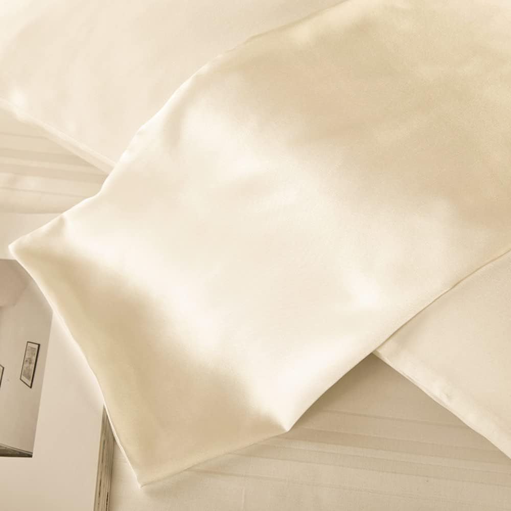 Juwenin Bedding,Luxury Satin Pillowcase with Zipper (Silky Satin Pillow Case for Hair) Set of 2 (Beige, King(20''x36'))