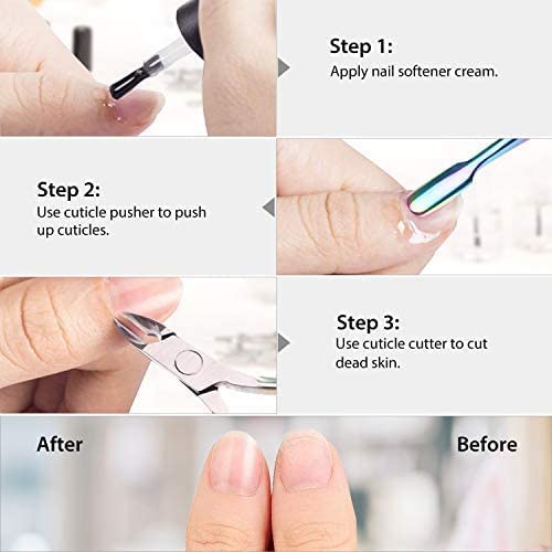 Easkep Cuticle Trimmer with Cuticle Pusher, Cuticle Remover Professional Stainless Steel Cuticle Cutter Nippers Rainbow Sharp Sturdy Pedicure Manicure Tools for Fingernails and Toenails 1
