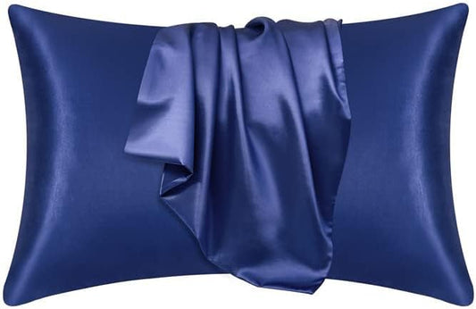 Juwenin Bedding,Super Soft and Luxury Silky Satin Pillowcase (Silky Satin Pillow Case for Hair) Set of 2 (Navyblue, King (20'x40'))