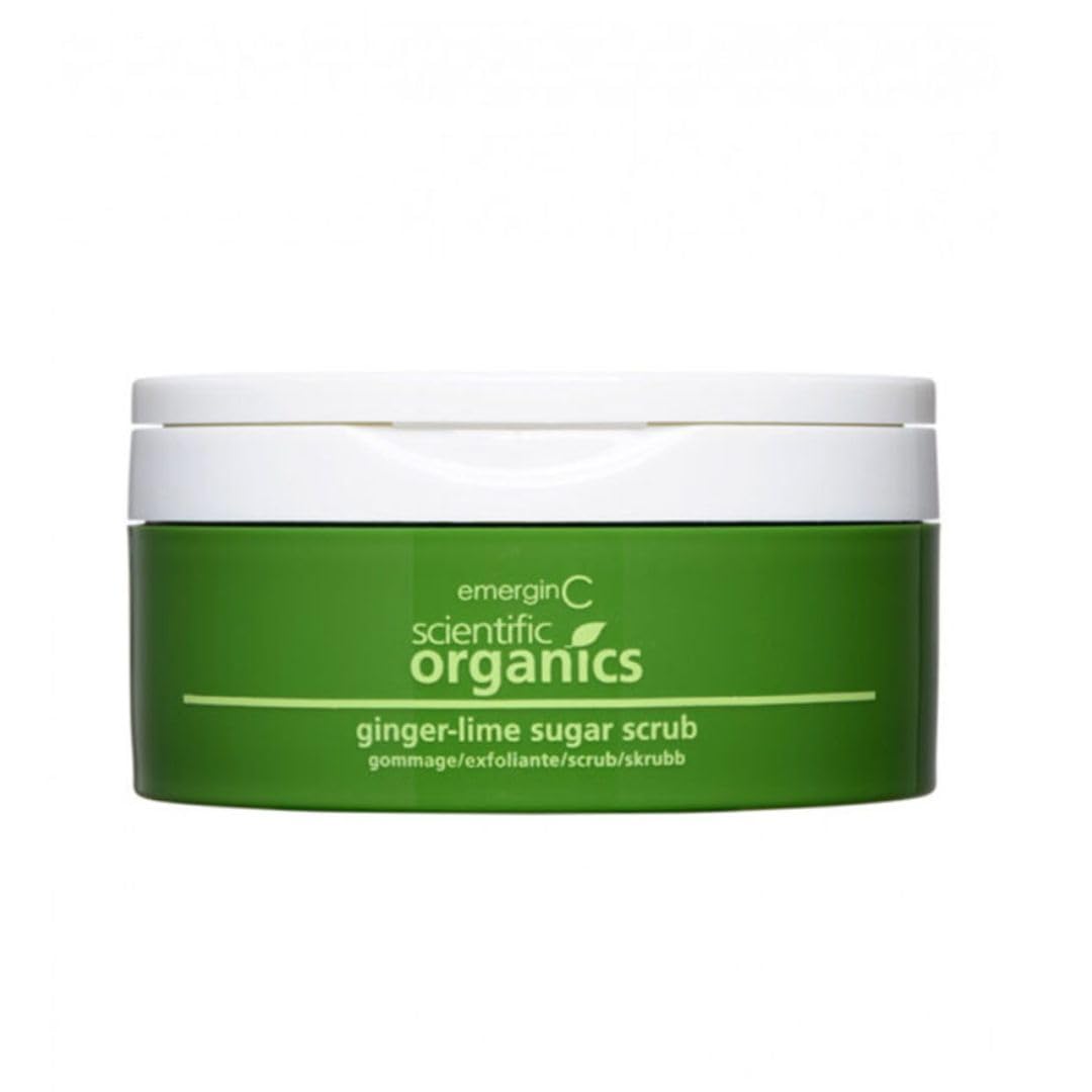emerginC Scientific Organics Ginger-Lime Sugar Scrub - Exfoliating Body Scrub with Vitamin E + Moisturizing Shea Butter, Ginger Root Oil + Coconut Oil - Removes Dead Skin (8 oz)