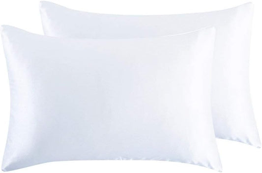 JUWENIN,Luxury Satin Pillowcase with Zipper (Silky Satin Pillow Case for Hair) Set of 2 (Standard, White)