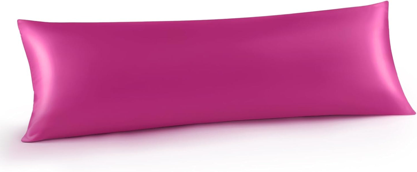 INFIIXSO Body Pillow Cover with Zipper, Luxury Mulberry Silk Body Pillow Case 20x54 Inches, Ultra Smooth and Soft Cooling Long Pillowcase, Gift for Women, Men(Hot Pink)