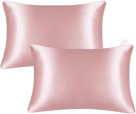 JUWENIN,Luxury Satin Pillowcase with Zipper (Silky Satin Pillow Case for Hair) Set of 2 (Standard, Blush Pink)