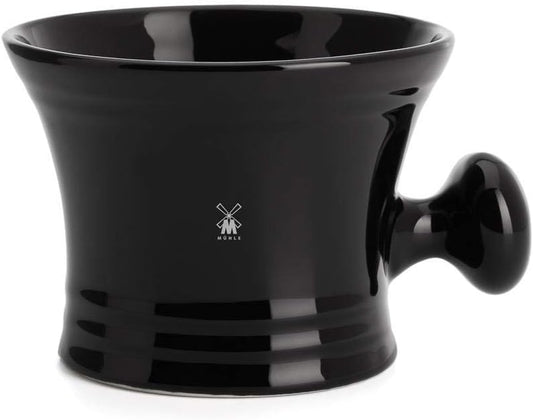 MÜHLE Black Porcelain Platinum Rim Shaving Mug – Shave Dish Accessory for Soaps and Creams, Modern Black Design