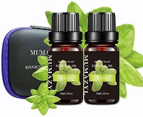 Basil Essential Oil, Basil Oil for Diffuser Humidifier Yoga Cleaning DIY Candle Soap Making Essential Oils 2 Pack x10ml