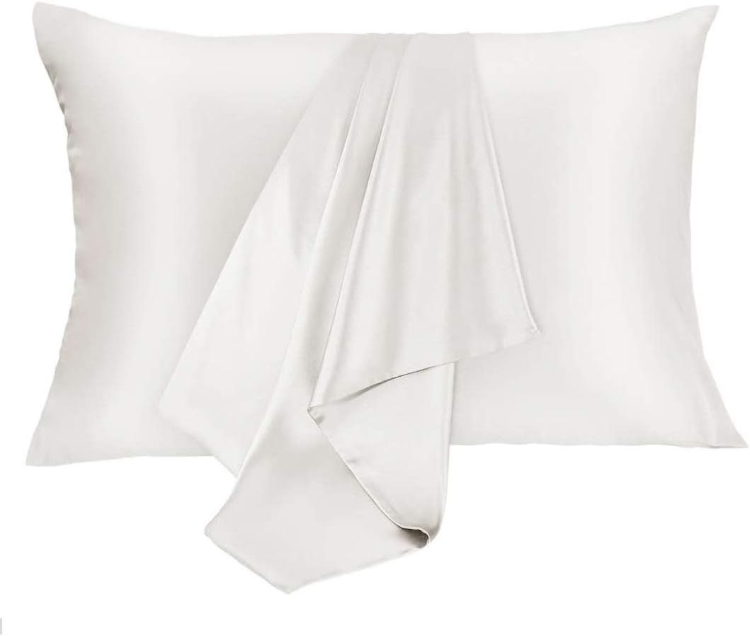Silk Pillowcase for Hair and Skin 2 Pack 100% Mulberry Silk Bed Pillowcase Hypoallergenic Soft Breathable Both Sides Silk Pillow Case with Hidden Zipper, King Size Pillow Cases (White)