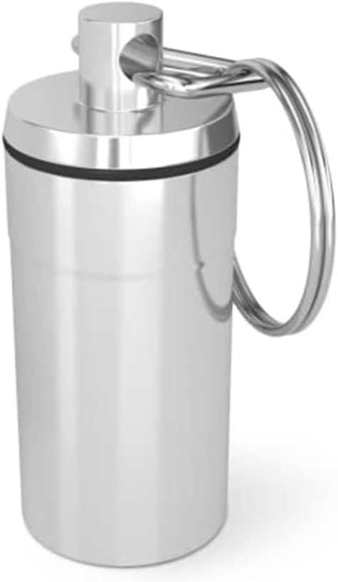 EZY DOSE Keychain Pill Box and Medicine, Vitamin Container, Safe for Money & Travel Items, Metal Canister, Medium Compartments, Various, BPA Free