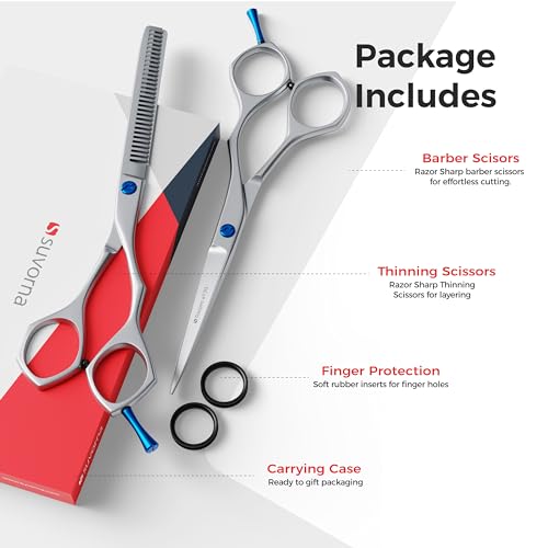 Suvorna Hair Cutting Scissors with Thinning Shears for Hair Cutting | 6.5" Japanese Steel Hair Scissors Professional | Right Hand haircut scissors for Cutting & Layering | Hair Shears for Women & Men