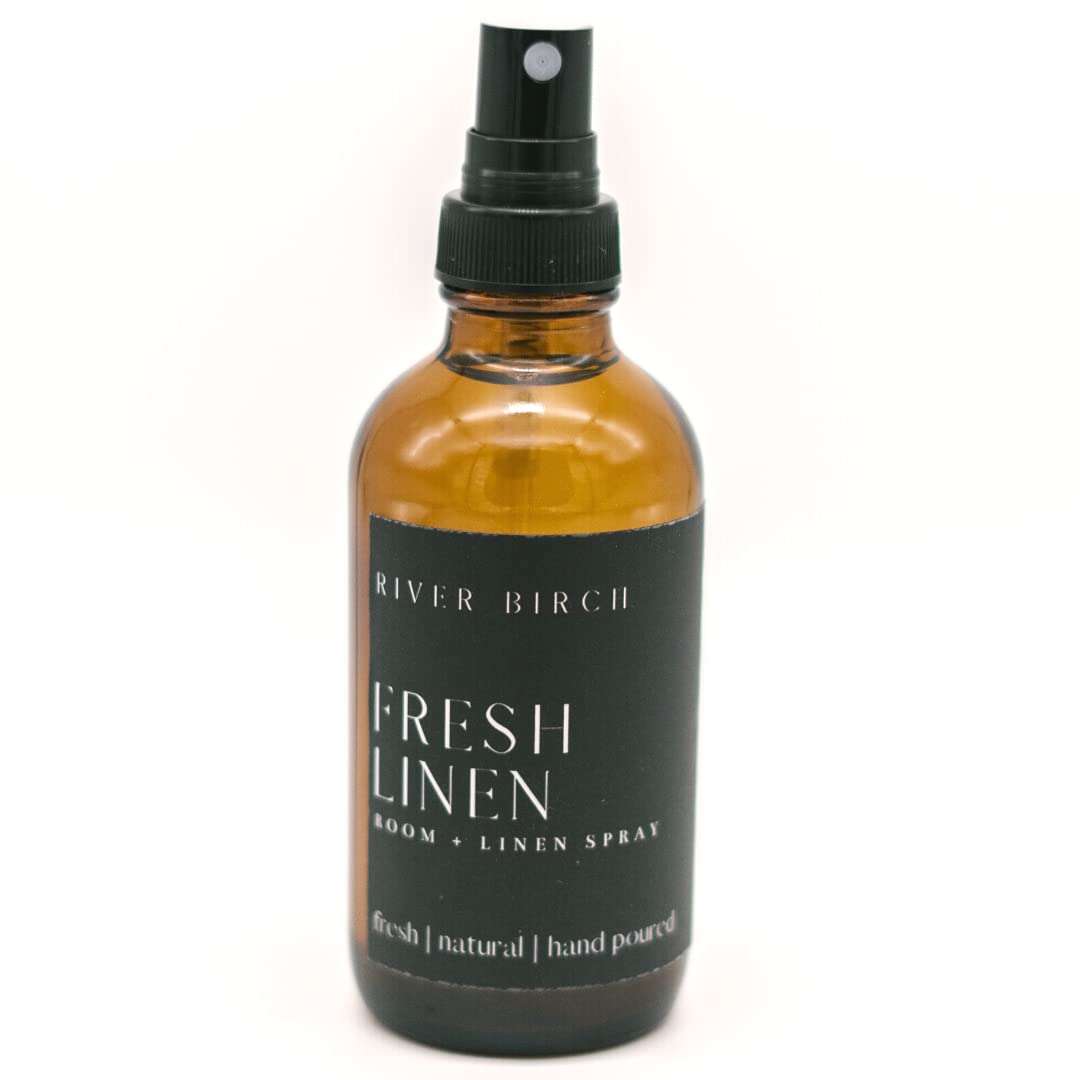 River Birch Fresh Linen Scented Linen and Room Spray | Home Fragrance | 4 oz Glass Amber Bottle | Luxury Signature Scent | Handmade in Texas