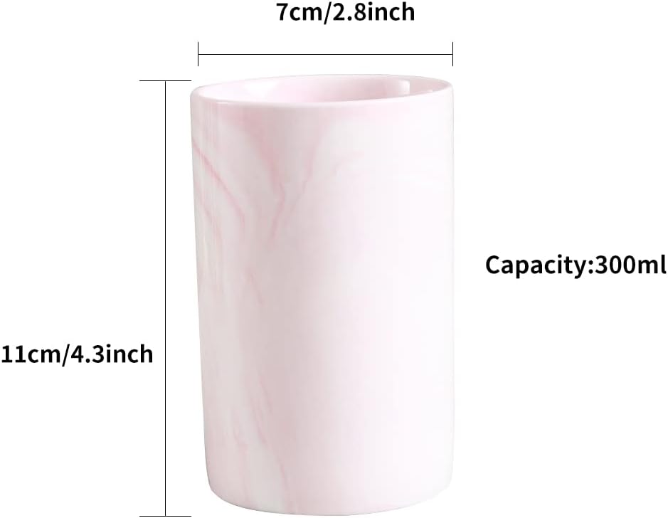 Ceramic Toothbrush Holder, Bathroom Cup, Drinking Mug, Coffee Cups, Marble Pattern Pen Holders, 300ml/Pcs (Pink)