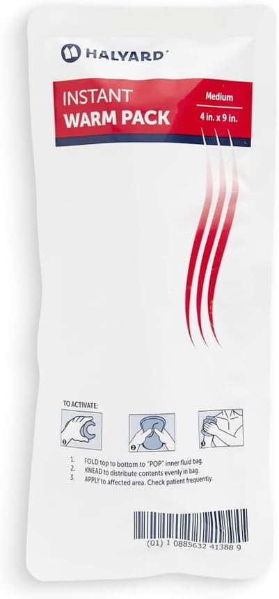 HALYARD Hot Compress Disposable Instant Warm Packs Heat Therapy Pain Relief 4 x 9 Inches, 24 Packs Per Case - 51789