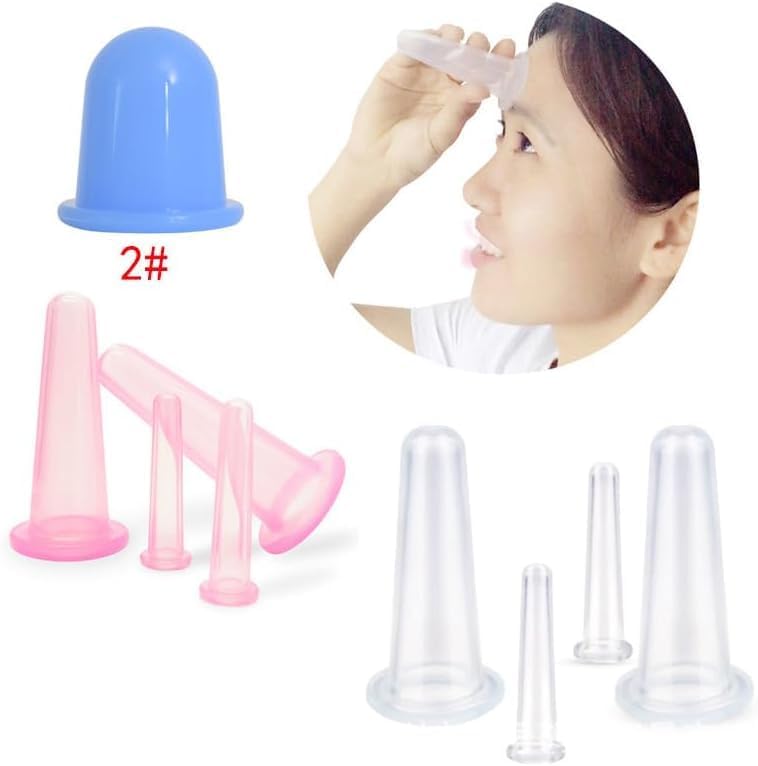 4 Pieces Facial Cupping Therapy Set Anti Cellulite, Silicone Vacuum Cupping Cups for Face and Eye Cupping Massage Manual Back Massagers (2 Small + 2 Large) (Green)
