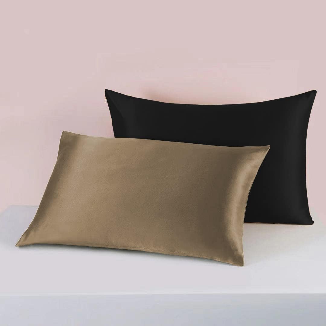 25 Momme Premium Mulberry Silk Pillowcase for Hair and Skin | Handcrafted Hypoallergenic & Anti-Acne Silk Pillow Cases with Zipper | King - 20" x 36", Chocolate