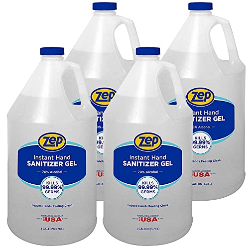 Zep Instant Hand Sanitizer Gel - 1 Gallon (Case of 4) 355824 - Includes Pump, Kills 99.99% of Germs, Professional-Grade Formula, Contains 70% Ethanol Alcohol