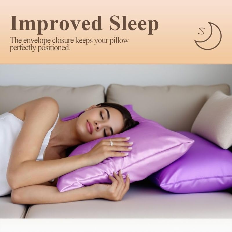 Juwenin Bedding,Luxury Satin Pillowcase with Zipper (Silky Satin Pillow Case for Hair) Set of 2 (Lavender, Queen(20''x29''))