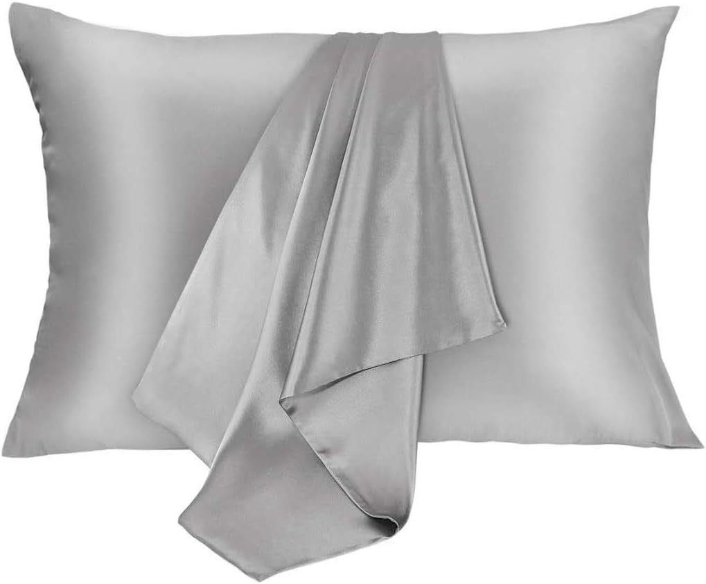 Silk Pillowcase for Hair and Skin 2 Pack 100% Mulberry Silk Bed Pillowcase Hypoallergenic Soft Breathable Both Sides Silk Pillow Case with Hidden Zipper, Standard Size Pillow Cases (Grey)