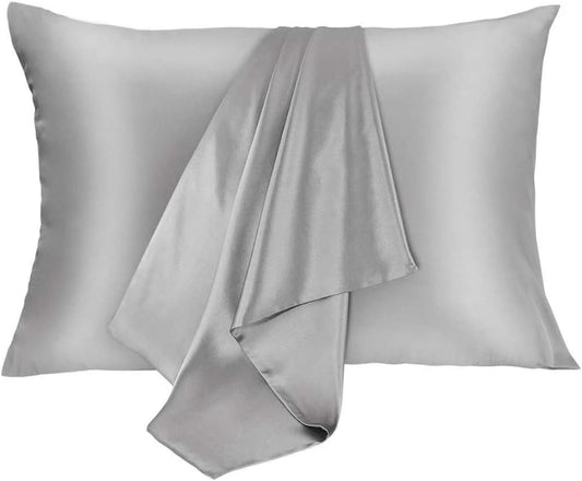 Silk Pillowcase for Hair and Skin 2 Pack 100% Mulberry Silk Bed Pillowcase Hypoallergenic Soft Breathable Both Sides Silk Pillow Case with Hidden Zipper, Standard Size Pillow Cases (Grey)