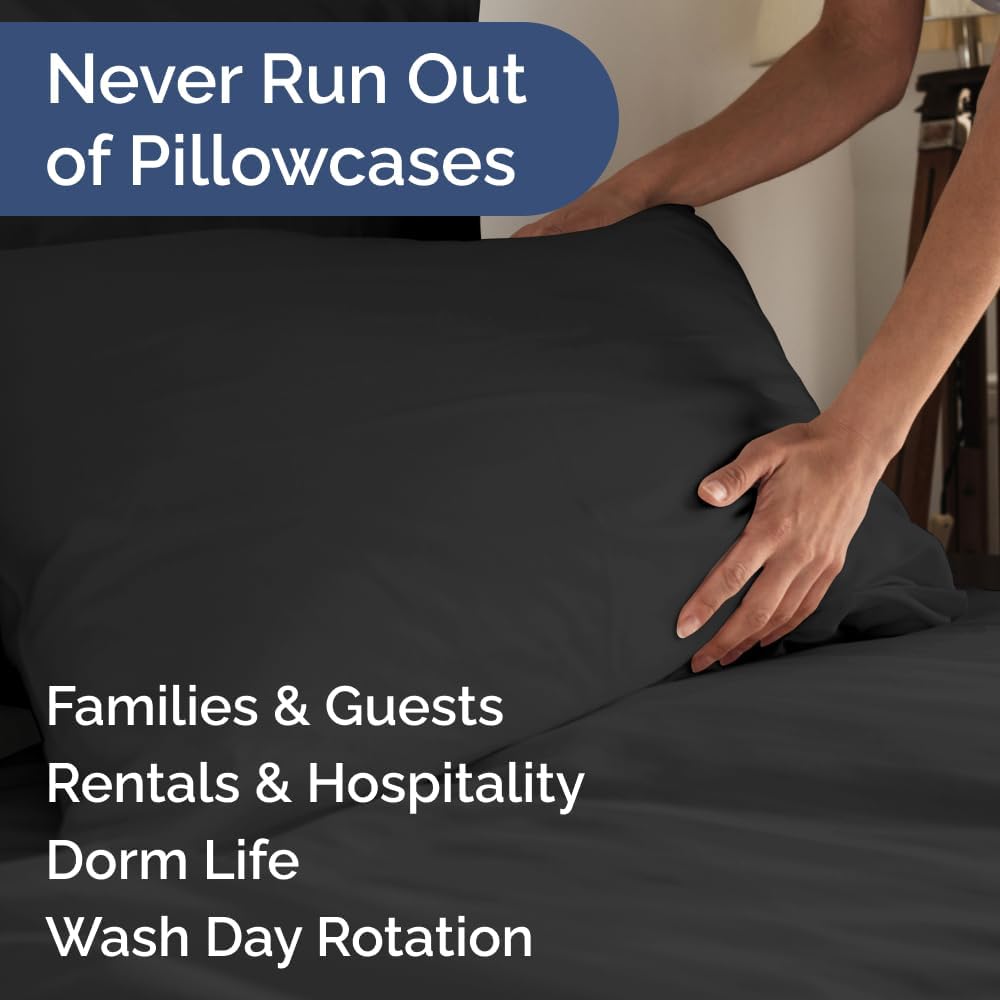Standard Pillow Cases Set of 8 - Ultra Soft Hotel Quality Pillowcase Covers - Comfy, Cozy & Wrinkle Free - Shrink, Stain and Fade Resistant - Machine Washable Pillow Protectors - 8 Piece Set - Black