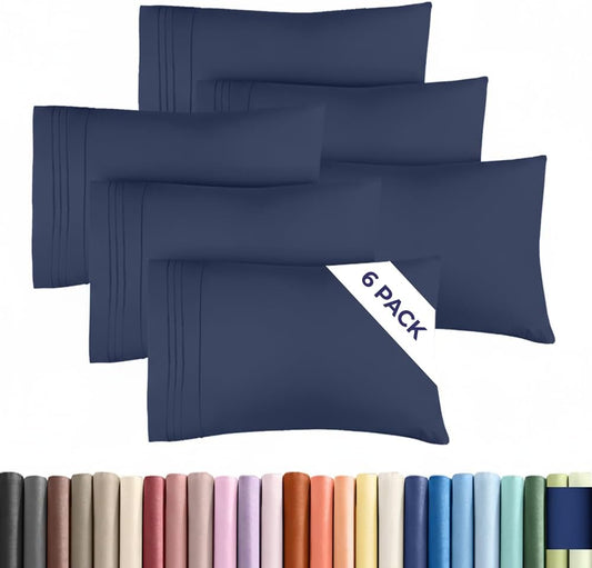 Queen Pillow Cases Set of 6 - Ultra Soft Hotel Quality Pillowcase Covers - Comfy, Cozy & Wrinkle Free - Shrink, Stain and Fade Resistant - Machine Washable Pillow Protectors - 6 Piece Set - Navy Blue