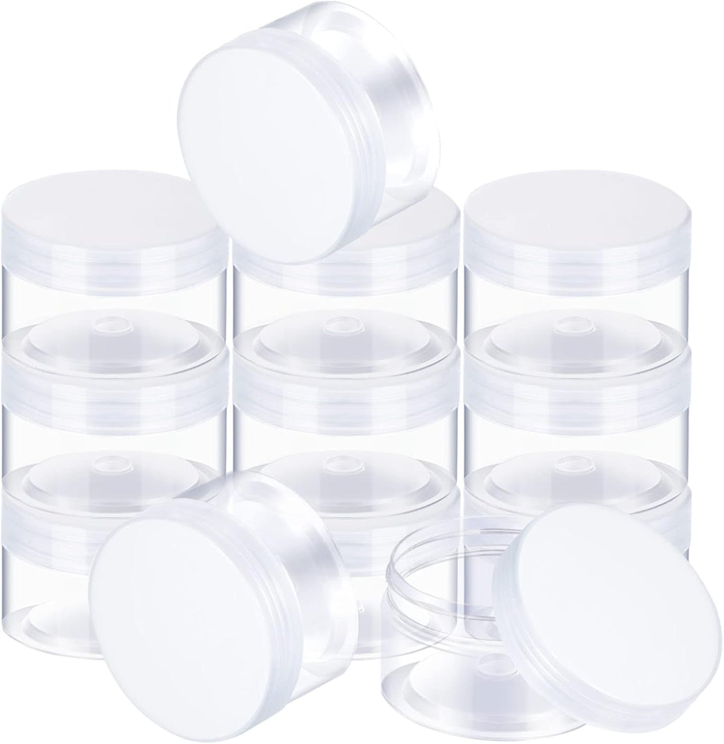 SATINIOR 12 Pack Plastic Container Jars with Lids Round Clear Travel Cosmetic Container Slime Jar for Toiletries, Lotion, Cream, Ointment, Makeup, Rhinestone, Sample, Kitchen Storage(2 oz,Clear)