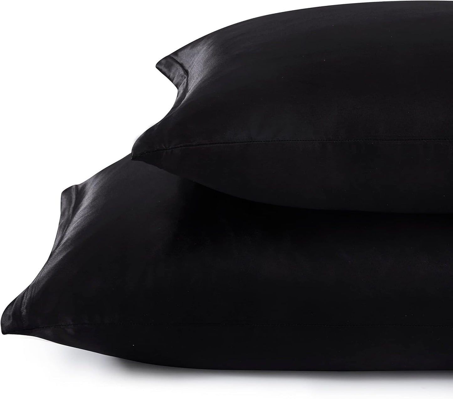 Juwenin Bedding,Super Soft and Luxury Silky Satin Pillowcase (Silky Satin Pillow Case for Hair) Set of 2 (Black, King (20'x40'))