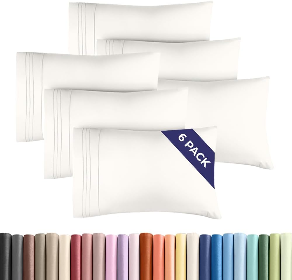 Standard Pillow Cases Set of 6 - Ultra Soft Hotel Quality Pillowcase Covers - Comfy & Wrinkle Free - Shrink, Stain and Fade Resistant - Machine Washable Pillow Protectors - 6 Piece Set - Antique White