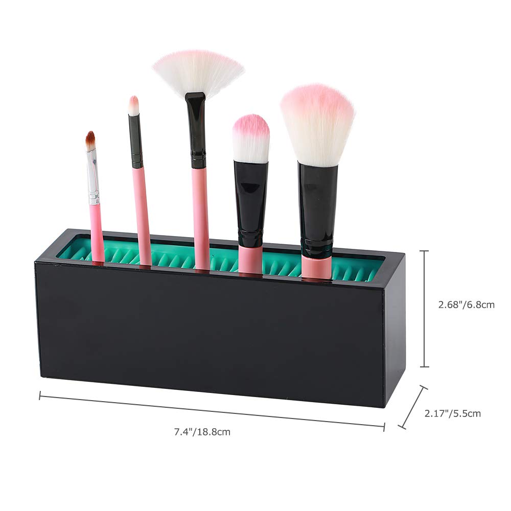 Makeup Brushes Holder Organizer, Silicone Vanity Air Drying Rack Display Storage for Brush, Eyeliners and More, Practical Cosmetic Tools Container (Blue-Black)
