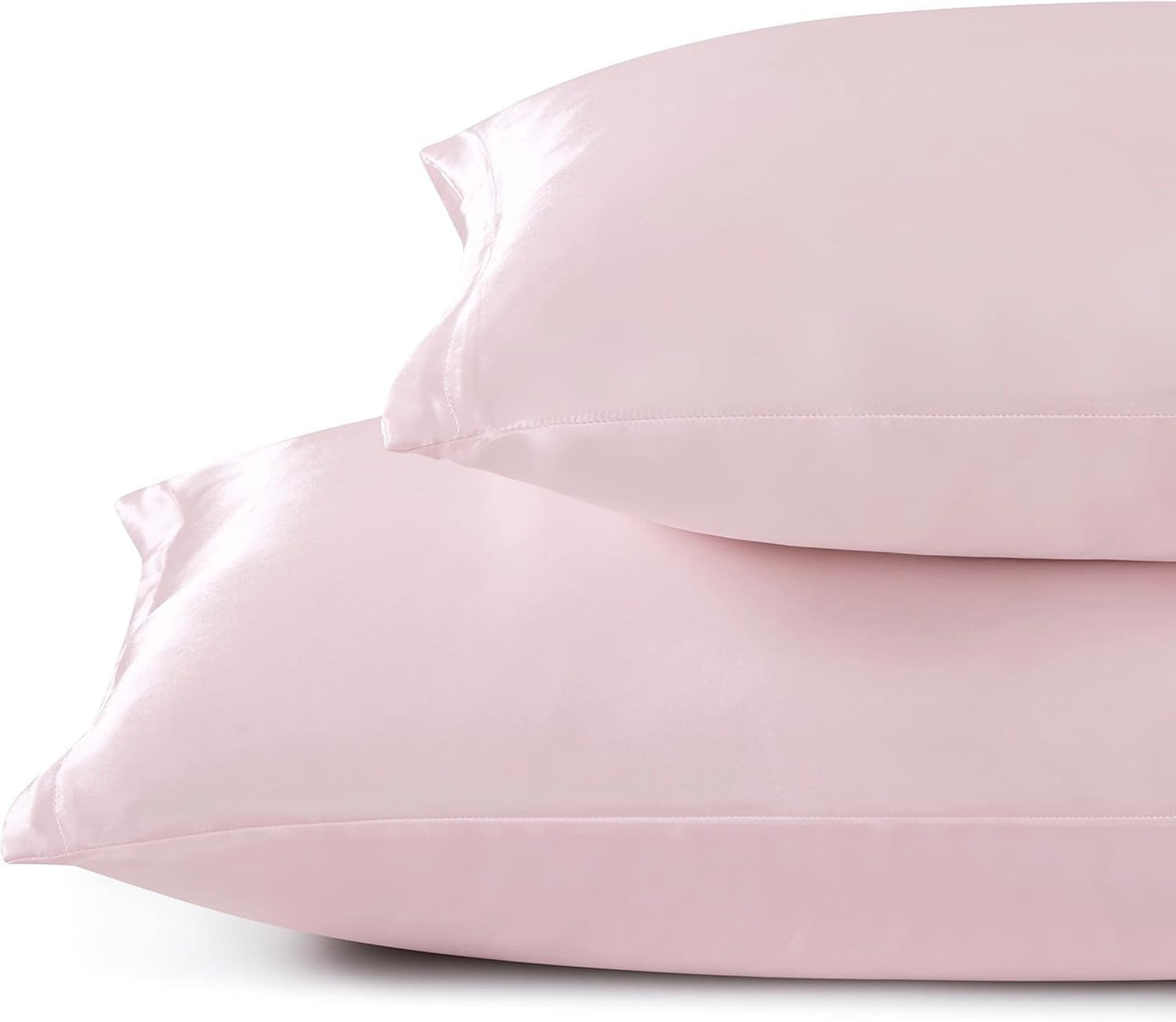 Juwenin Bedding,Luxury Satin Pillowcase with Zipper (Silky Satin Pillow Case for Hair) Set of 2 (Pink, Queen(20''x29''))