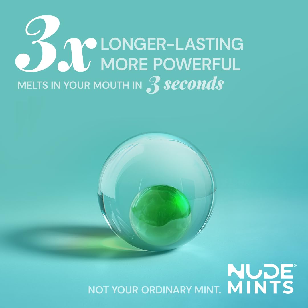 NUDE MINTS | Dual Action Liquid Capsules | Mouth Watering Mint - Lasts 3X Longer - 3X Stronger - Extreme Bad Breath Treatment For Adults - Sugar Free, 0 Calorie - Spearmint - 10 Pack - 300 Capsules