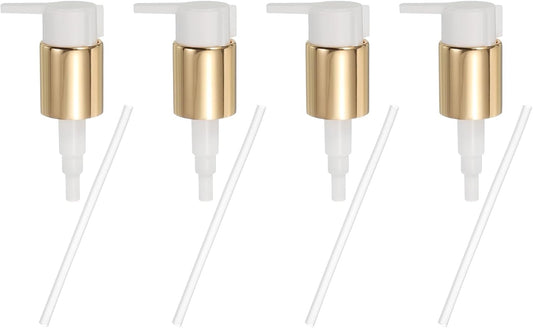 uxcell 4 Pcs Soap Dispenser Pump Heads, Hand Soap Dispensers Top Pumps Replacement Clip-on Pumphead for Standard 24/410 Neck Size Bathroom Lotion Shampoo Bottle, Gold White