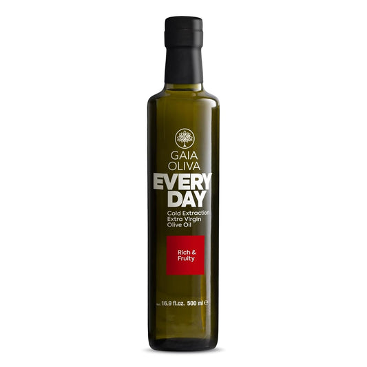 Gaia Oliva Everyday Extra Virgin Olive Oil – Cold Pressed, Unrefined, Single Estate, Trilye Olives, Low Acidity, Dark Glass Bottle, 100% Extra Virgin, Product of Turkey, New Harvest, Polyphenol-Rich, High Antioxidants