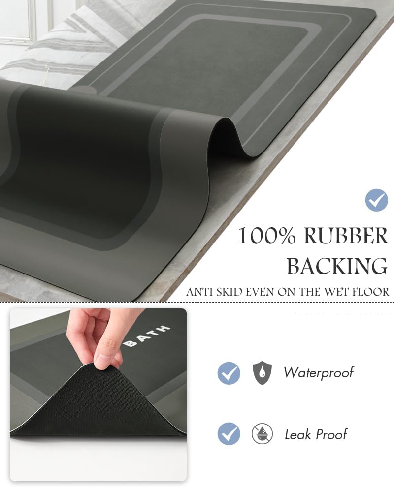 MontVoo Bath Mat - Non Slip Super Absorbent Stain Resistant Quick Dry Thin Bath Mat - 17"x35" Dark Grey