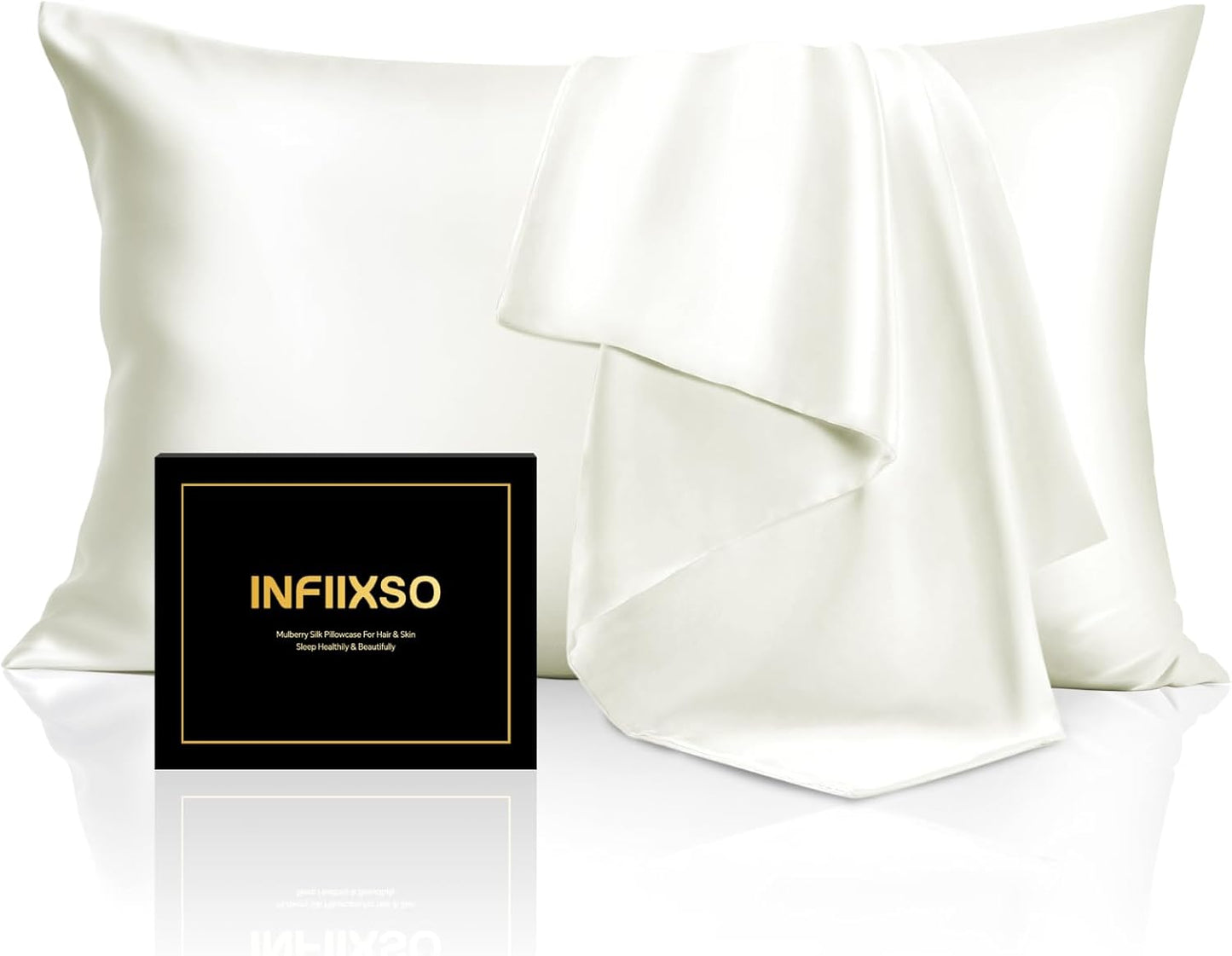 INFIIXSO Mulberry Silk Pillow Cases King Size Set of 2, Silk Pillowcase with Hidden Zipper 20"x36", Extraordinary Smooth and Soft Pillow Case for Hair and Skin(Cream, 2 Pack)