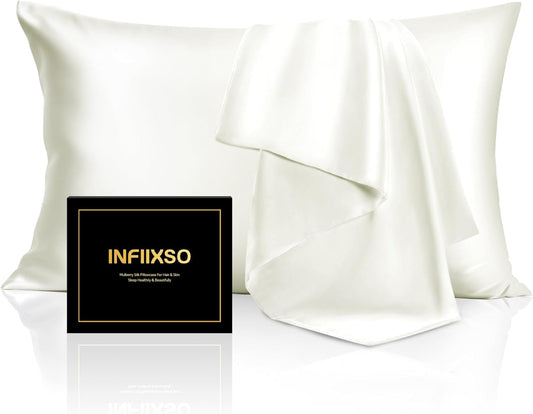 INFIIXSO Mulberry Silk Pillow Case King Size, Silk Pillowcase with Hidden Zipper 20"x36", Extraordinary Smooth and Soft Pillow Cases for Hair and Skin(Cream, 1 Pack)