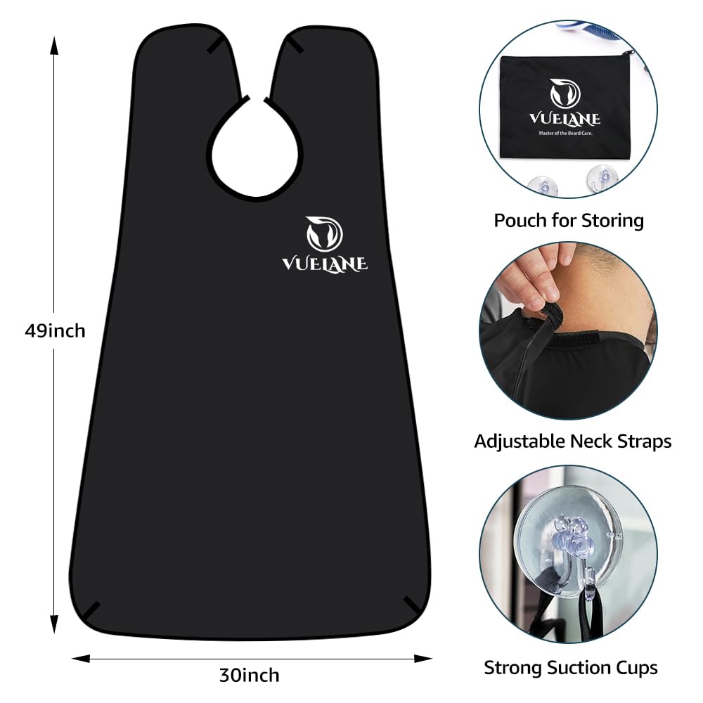 Beard Bib Beard Apron, Beard Bib Hair Catcher for Men Shaving, Non-Stick Beard Bib Apron for Men with Strong Suction Cups, Gifts for Men Husband, Grooming Kit for Men - Black