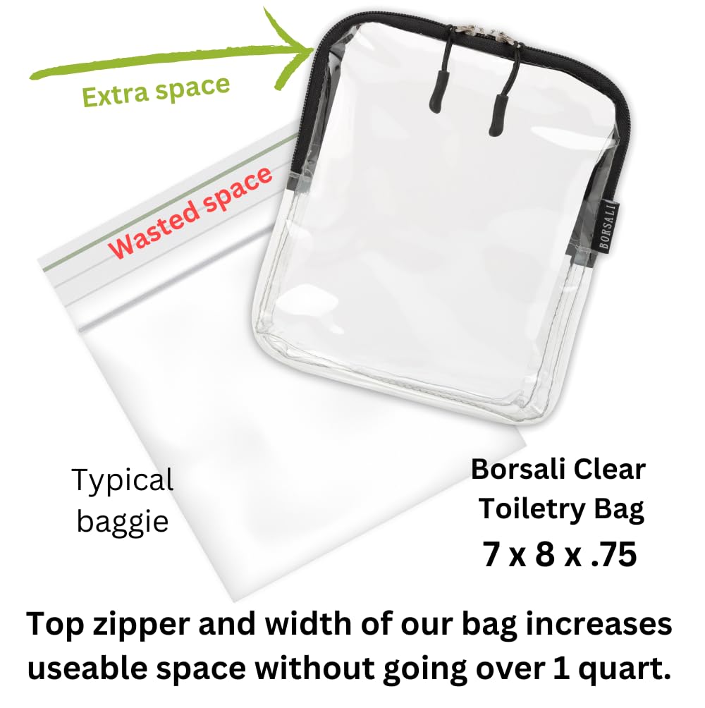BORSALI TSA-Approved Quart-Sized Bag for Carry-On Travel - One (1) Quart Clear Toiletries, Cosmetic and 3-1-1 Liquids Toiletry Bag - Taupe