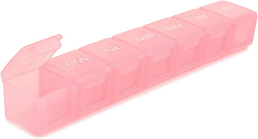 Sukuos Extra Large Daily Pill Organizer 7 Day, Easy to Open Weekly Pill Box Case, Portable Medicine Case Vitamin Holder with Clear Lid for Fish Oils or Supplements (Light Pink)